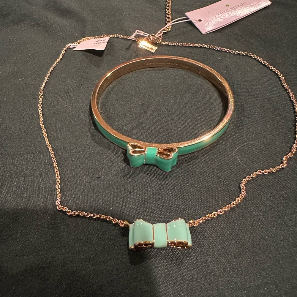 kate spade Mint Green Enamel Bow Necklace